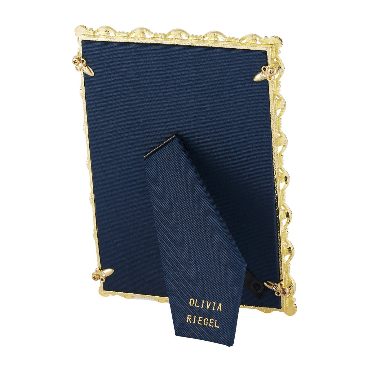 Navy blue slik back of Gold Evil Eye Frame.