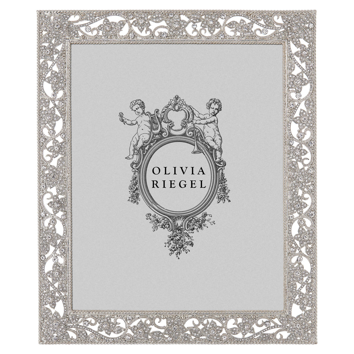 Silver Flora 8 by 10 Frame with open floral border.