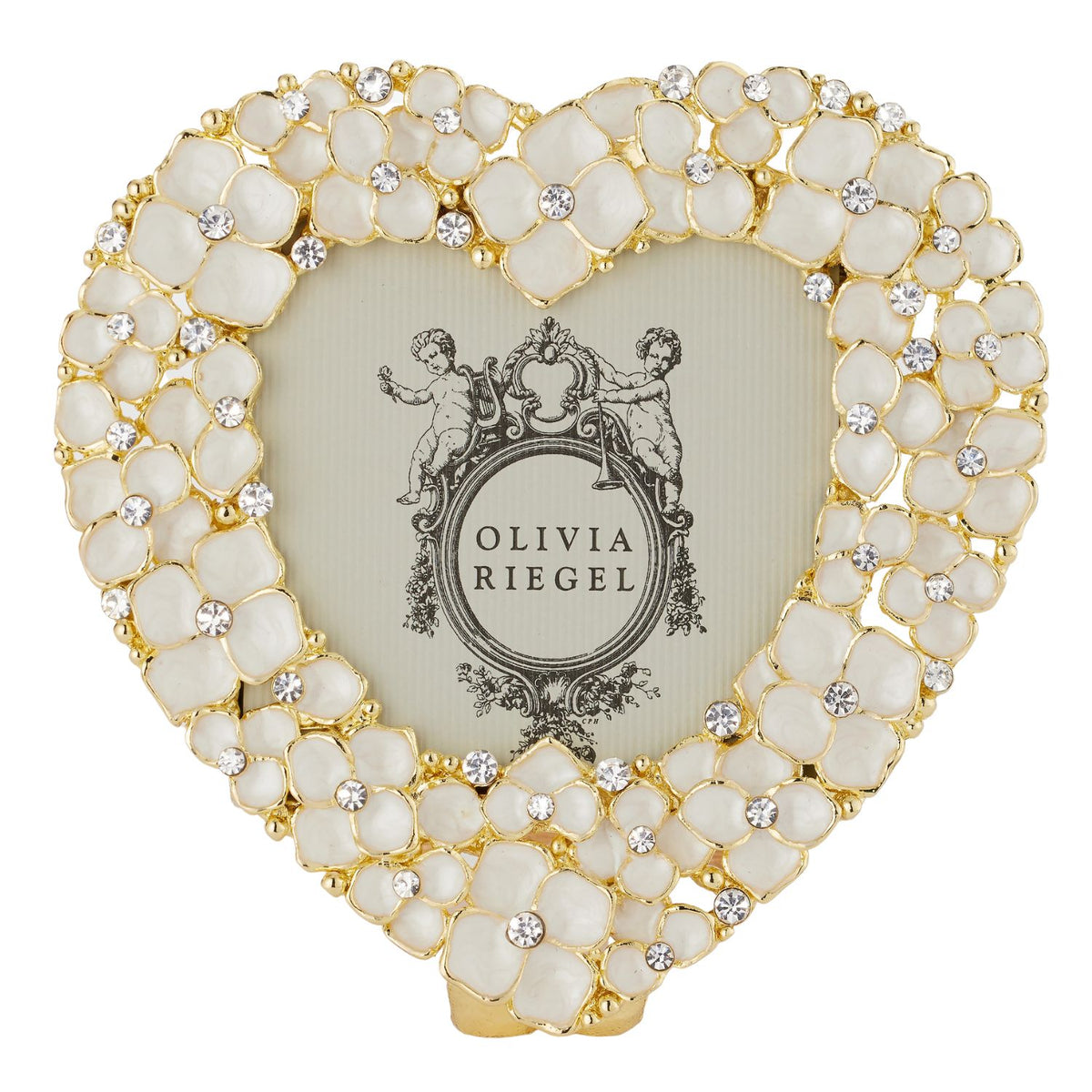 Dogwood Heart-shaped Frame with ivory enamel floral pattern.