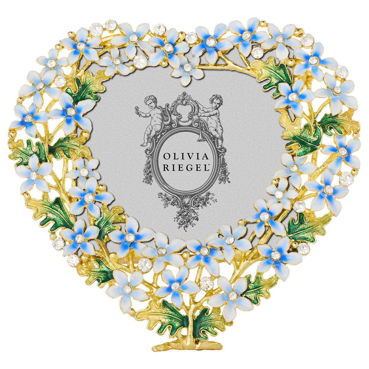 Daphne Heart-shaped Frame accented with tiny blue and green floral pattern.