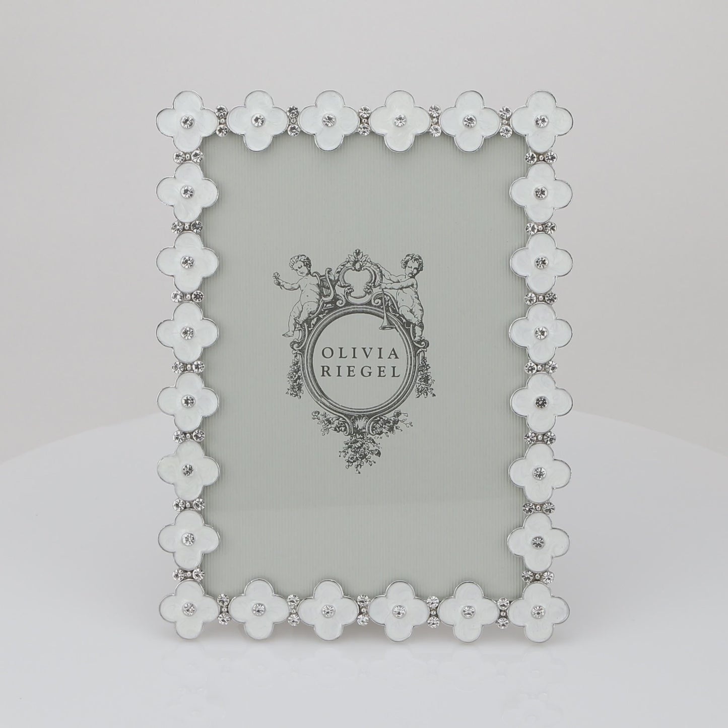 White Enamel Clover Picture Frame, Silver