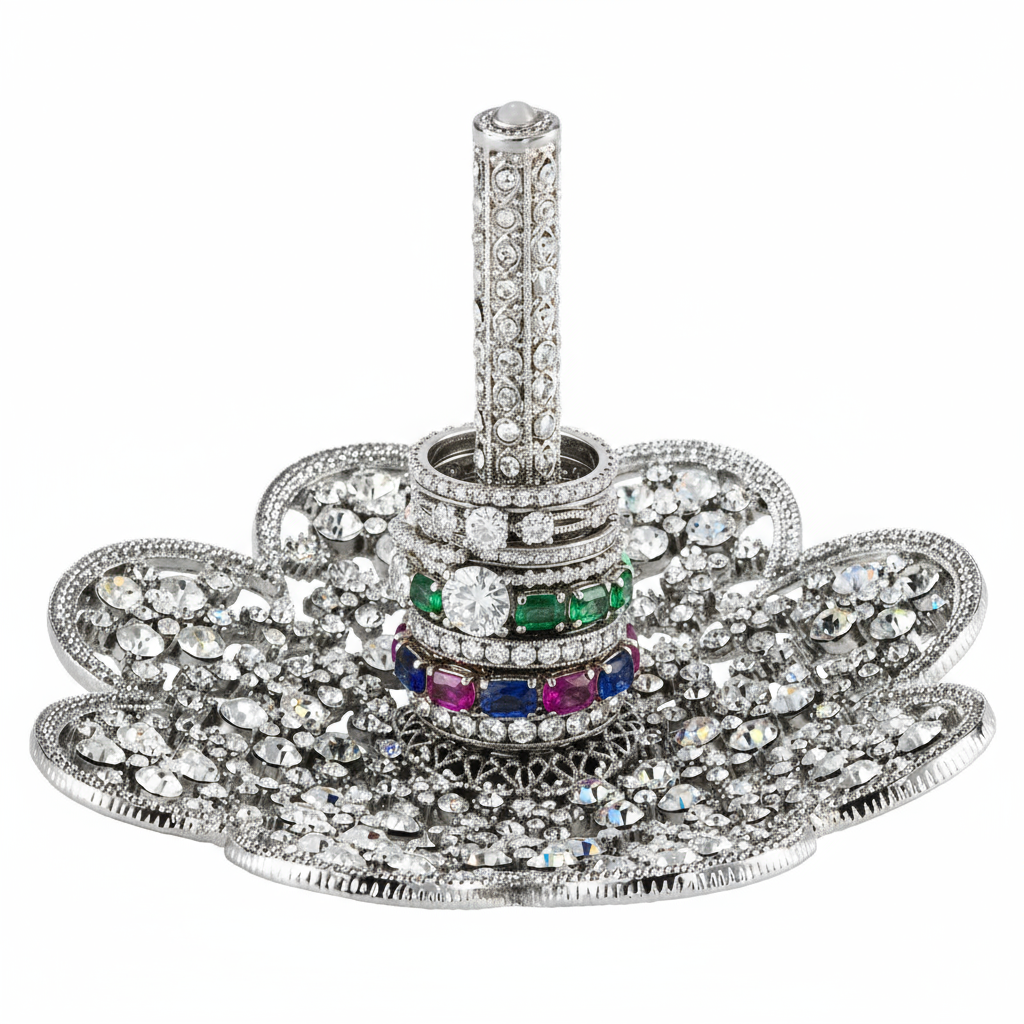 Decorative item with crystal embellishments on a white background