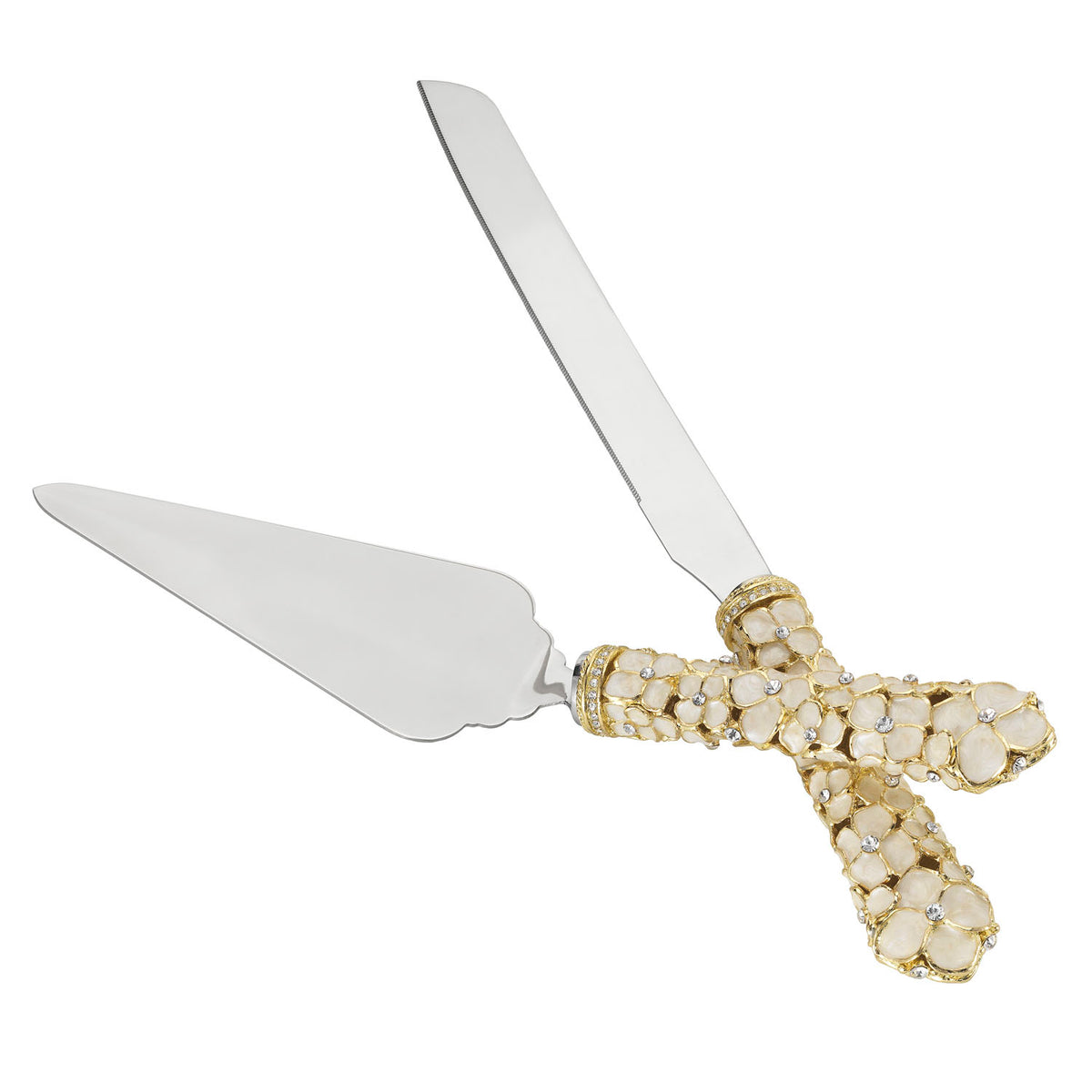 Dogwood Dessert Serving Set with ivory floral pattern. Cake knife and server.