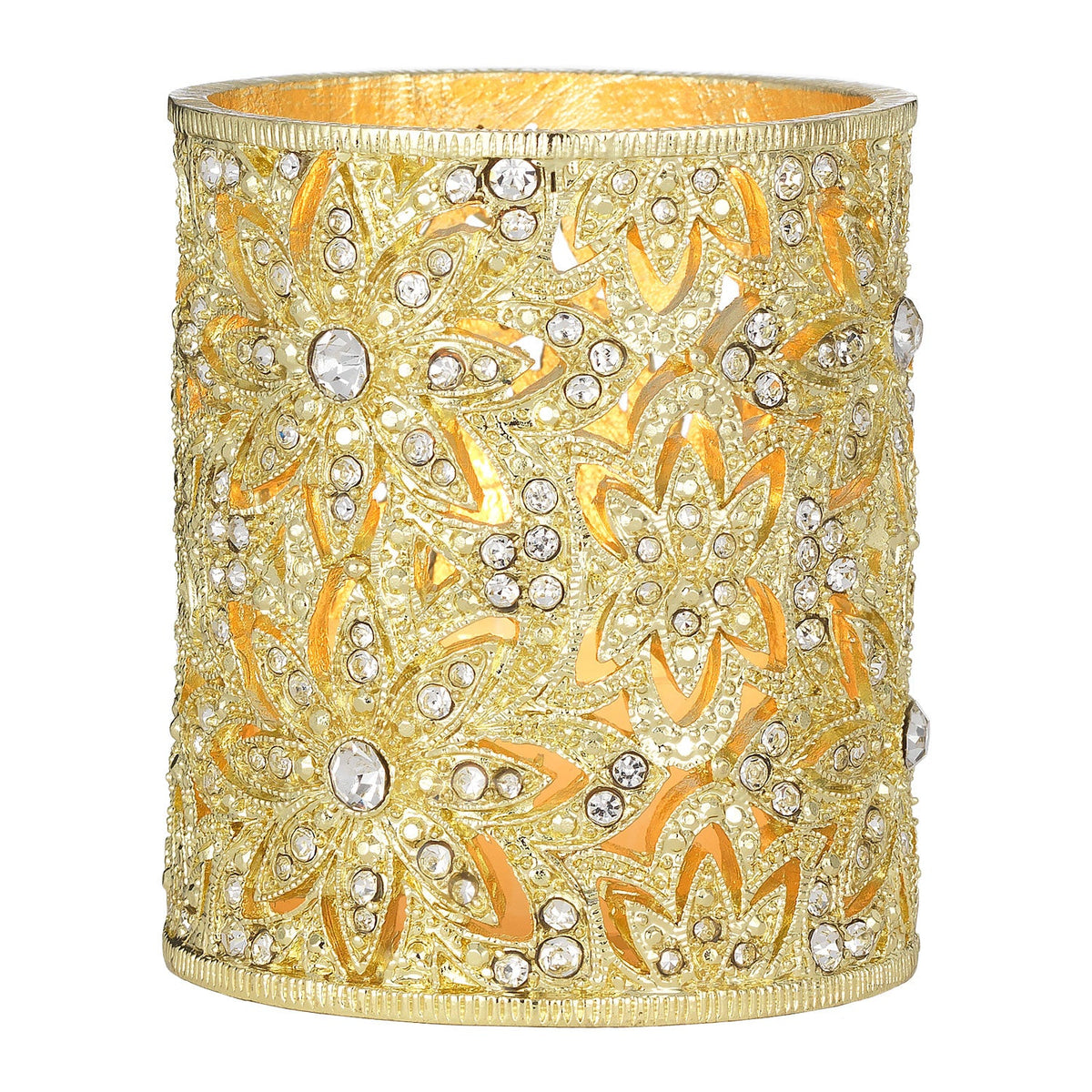 Gold Windsor Tealight Holder with clear crystals and inset floral motif
