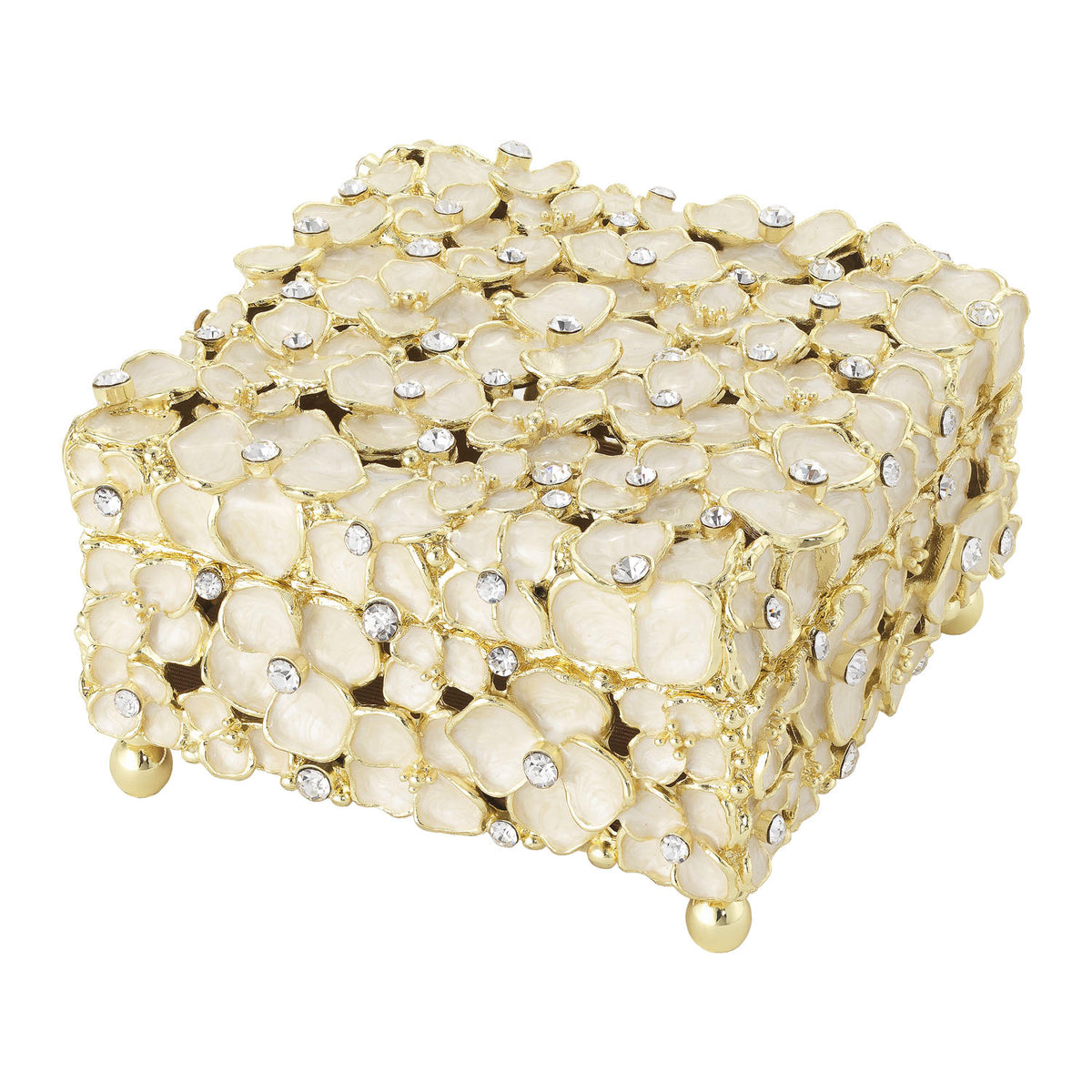 Square, footed ivory floral Dogwood Box.