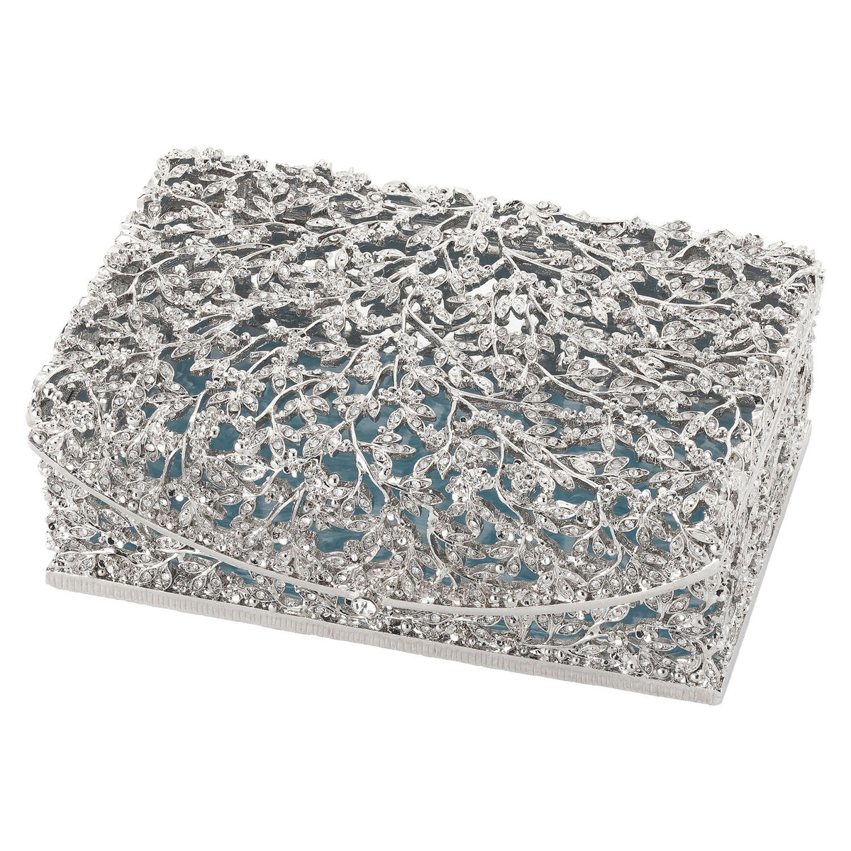 Rectangular Silver Isadora Box wih envelope shaped lid.