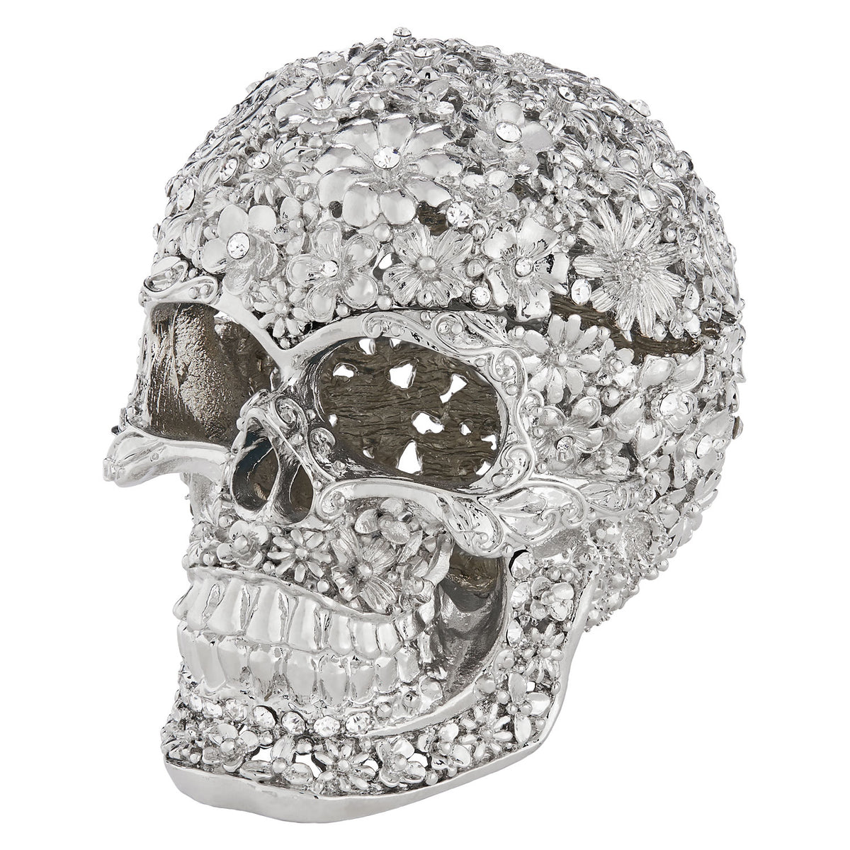 Silver Everleigh Skull Box with hundreds of blooms in variuos sizes.