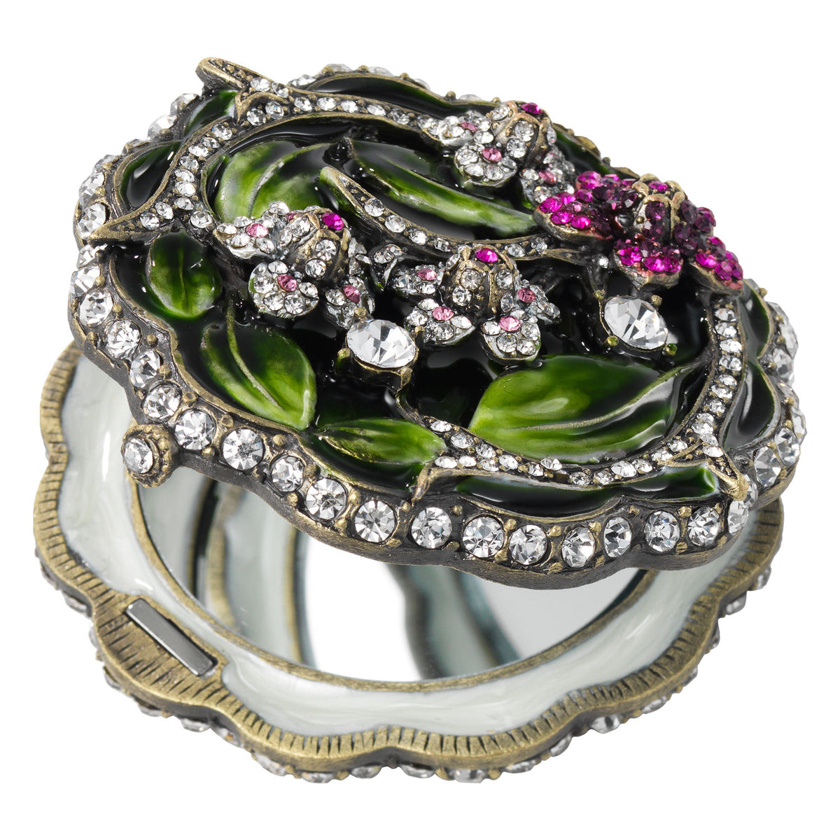Open Sophie Compact showing white enameled interior.