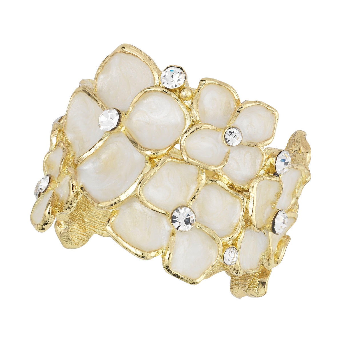 Single Dogwood Napkin Ring with ivory enamel floral pattern.