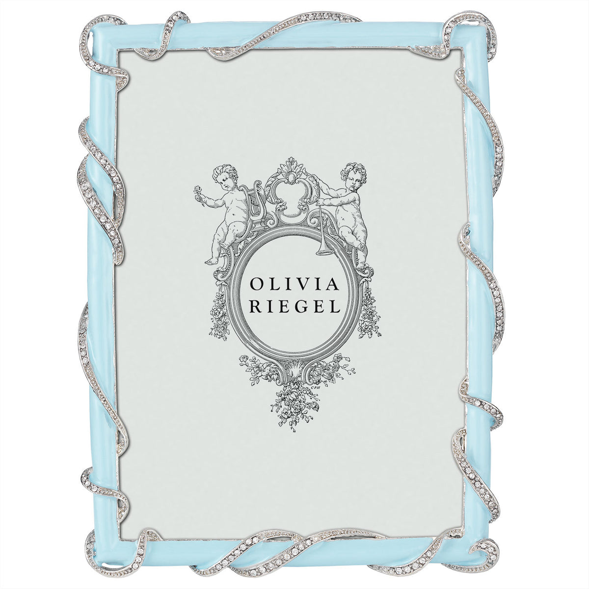 Light Blue Enamel Harlow Frame with silver riibbon twined around the border