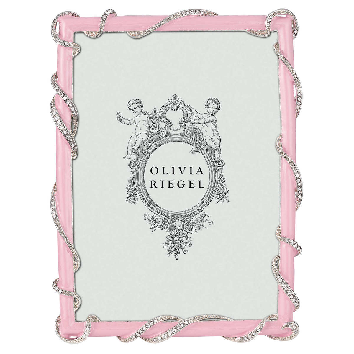 Light Pink Enamel Harlow Frame with silver riibbon twined around the border
