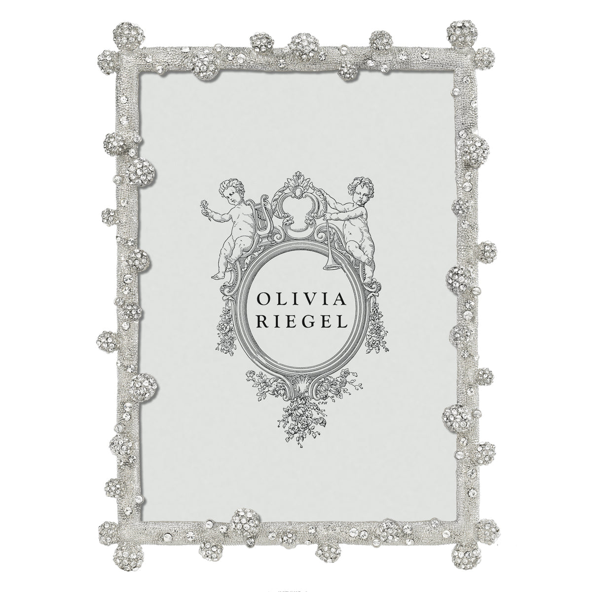 Silver Pavé Odyssey 5 by 7 Frame with narrow textured border and spheres studded with clear crystals.