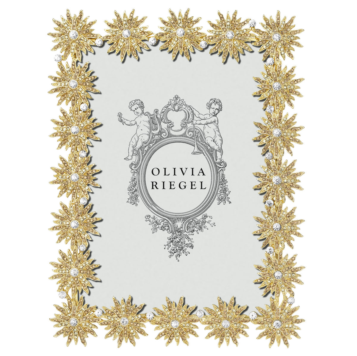 Gold Electra 5 by 7 Frame with repeating crystal-studded starbursts lining the border.