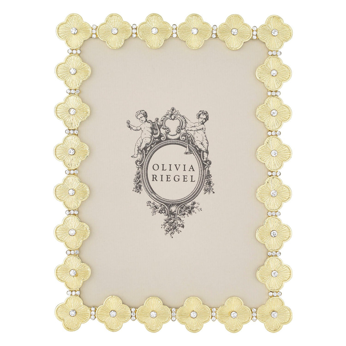 Gold Clover 5 by 7 Frame with repeating textured quatrefoils surrounding the frame.