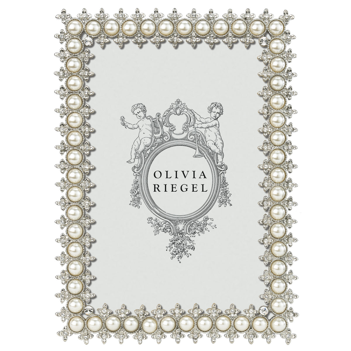 Crystal & Pearl silver 4 by 6 frame with a delicate border of hand-set European stones.