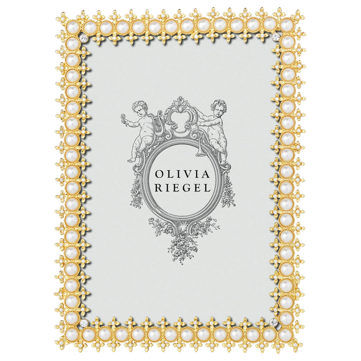 Gold Crystal & Pearl 5 by 7 picture frame.