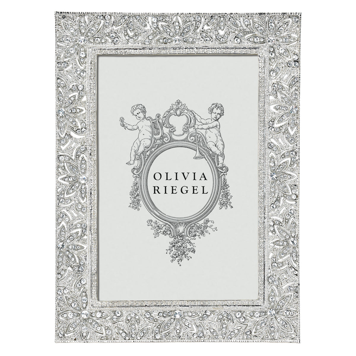 Silver Windsor 4 by 6 Frame with ornate design studded with clear crystals