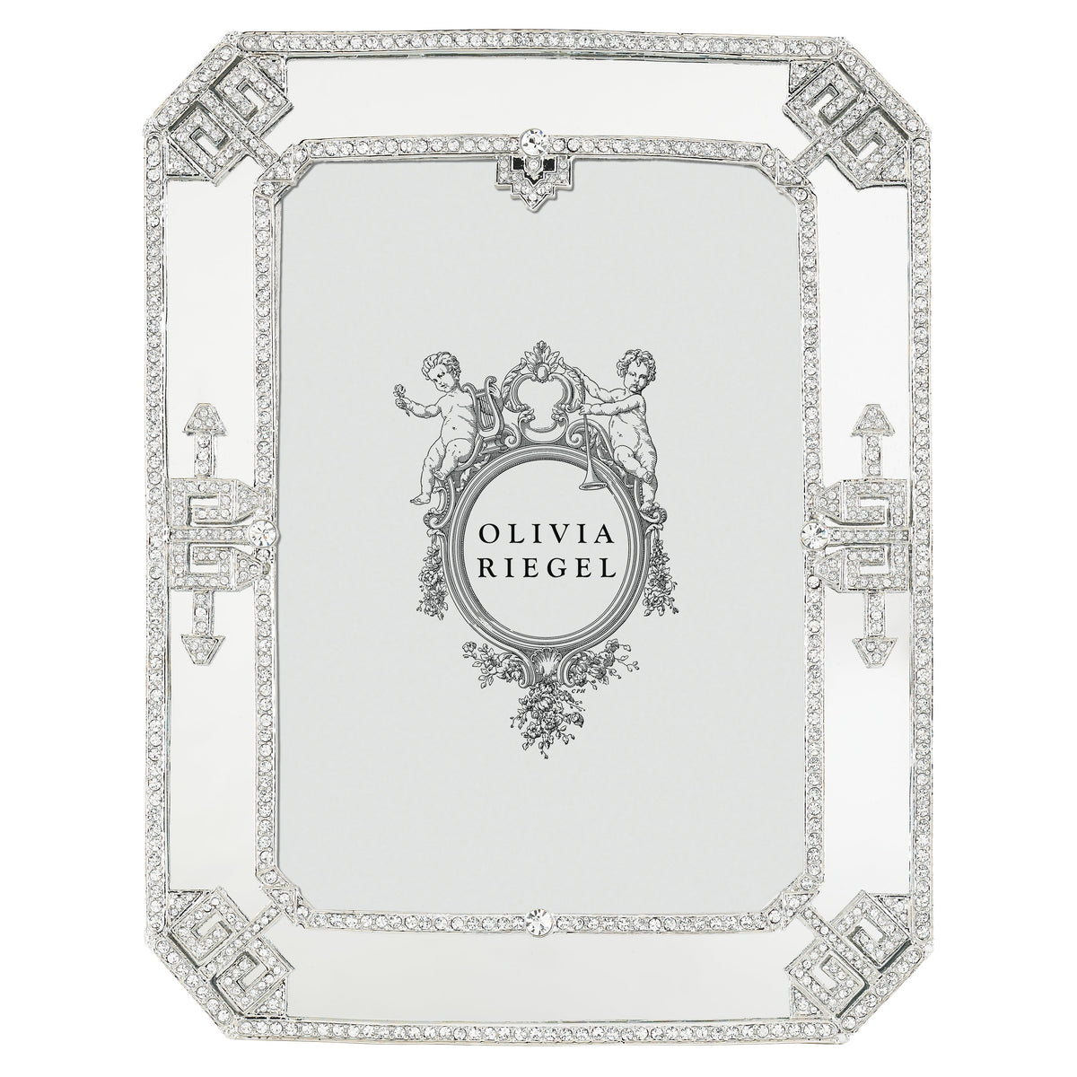Deco Mirror 5 by 7 Frame with angled corners and crystal art deco medallons.