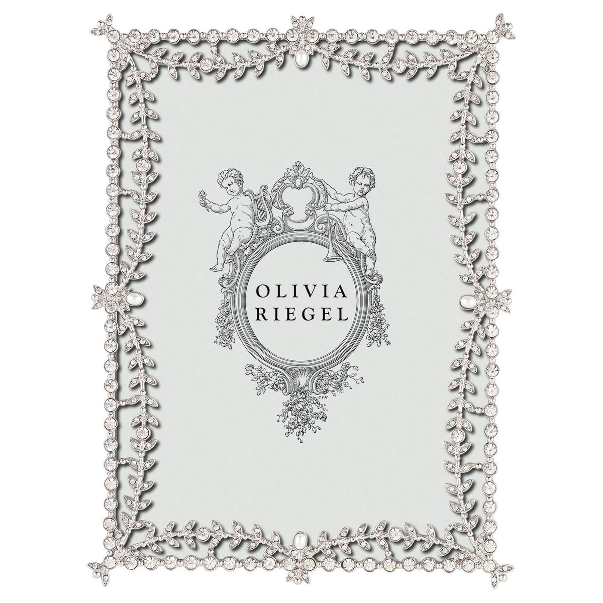 Silver Kensington 5 by 7 Frame with swag-patterned border.