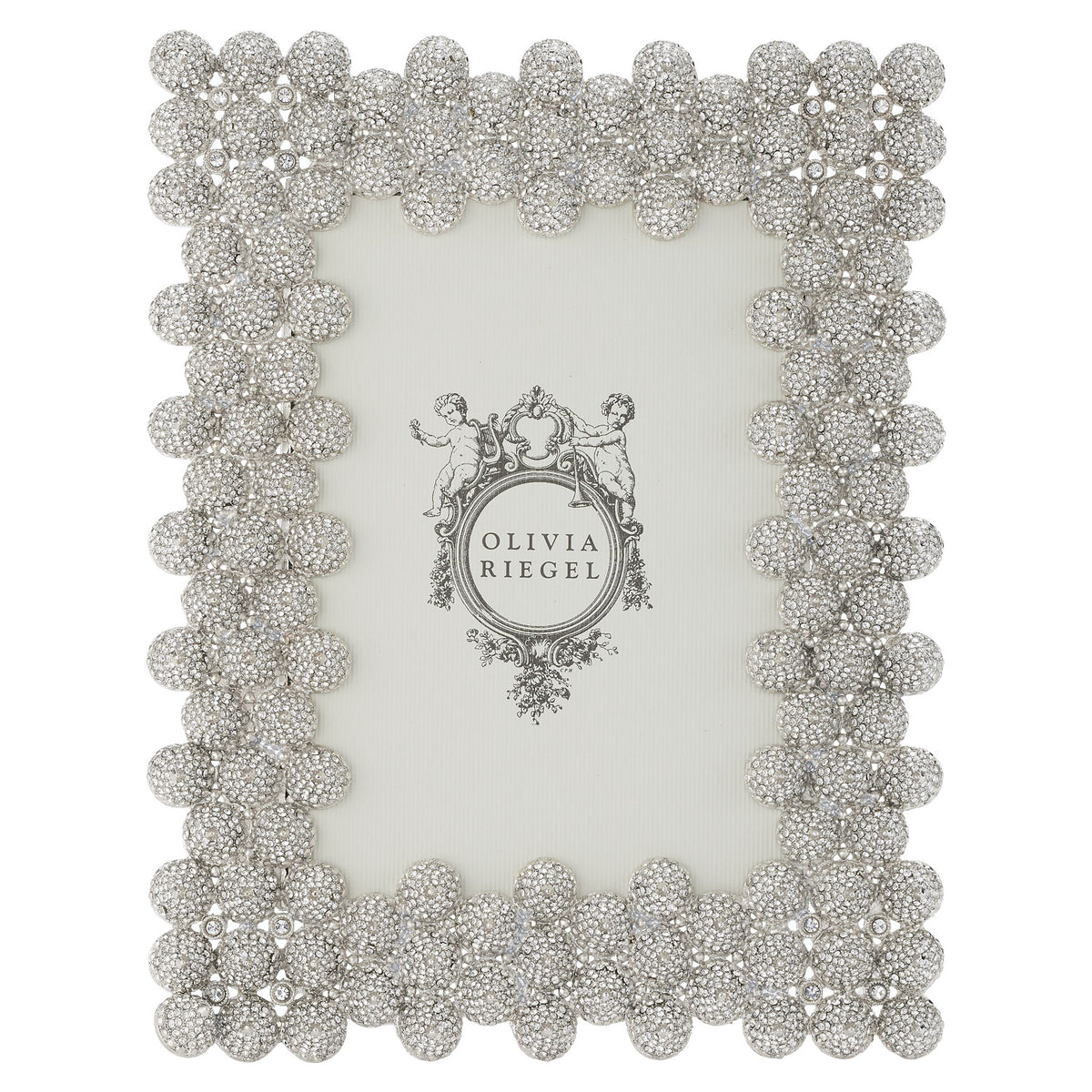 Silver Crystal Marley 5  by 7 Frame features clusters of raised cones studded with tiny clear crystals.
