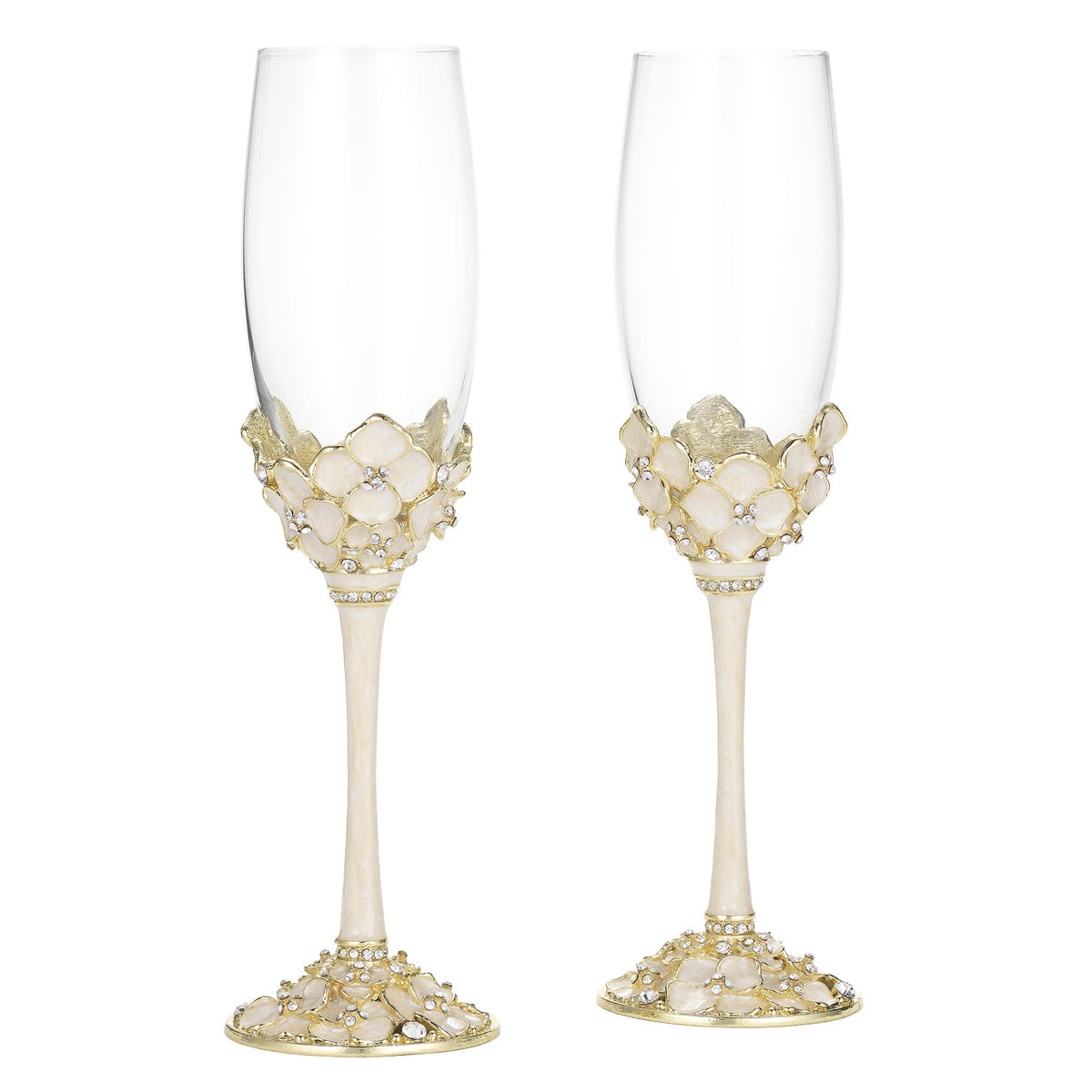 Dogwood Flute Set with ivory enamel floral-patterned stems.