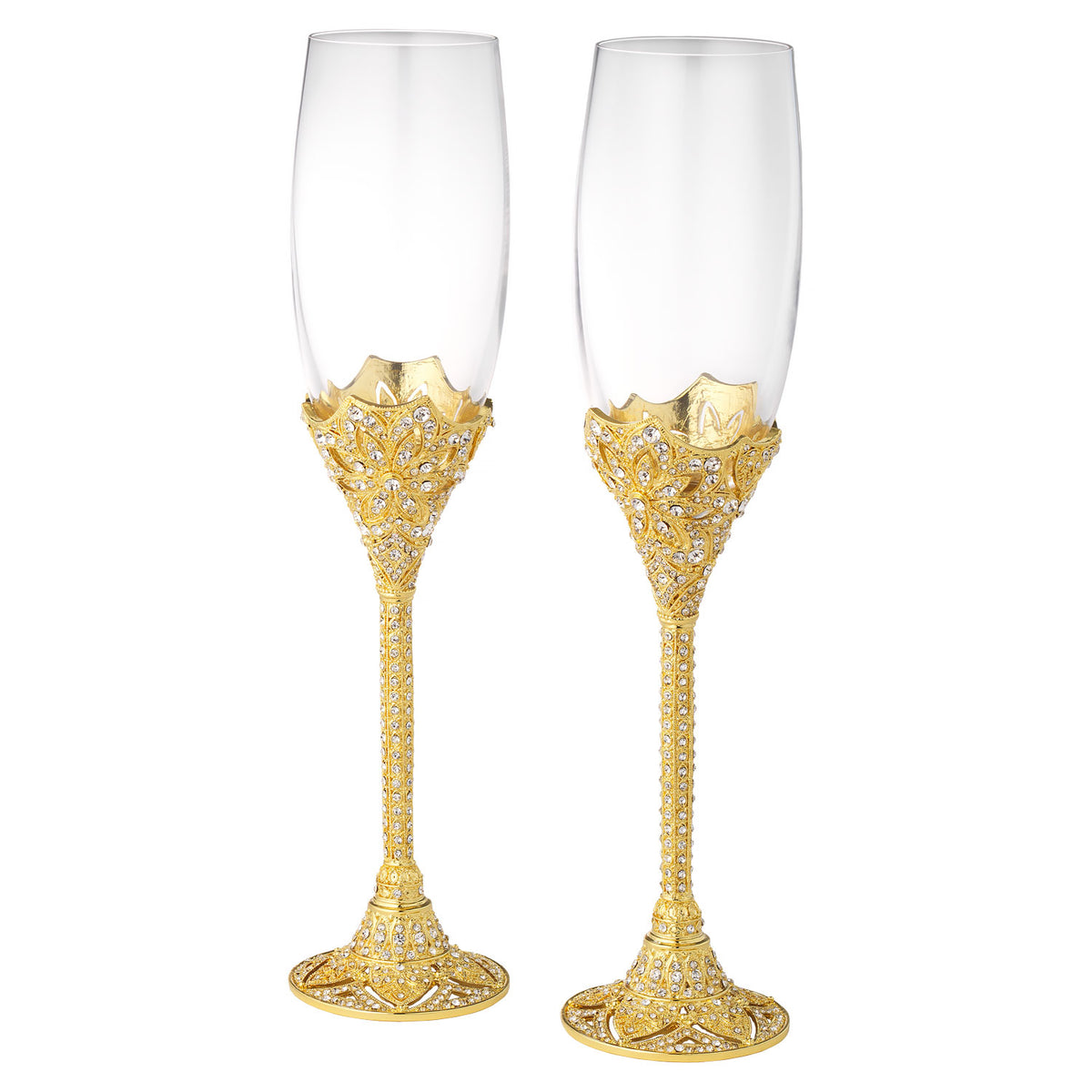 Gold Windsor Flute Set with ornate stems studded with clear crystals